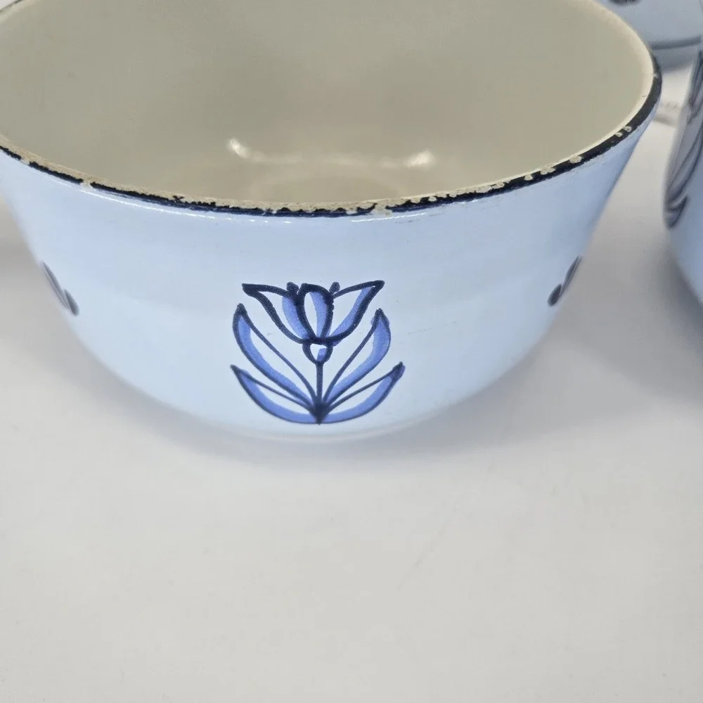 Vintage DRU Holland Blue Enamel Saucepan Set With Lids Tulip MCM Cookware 6